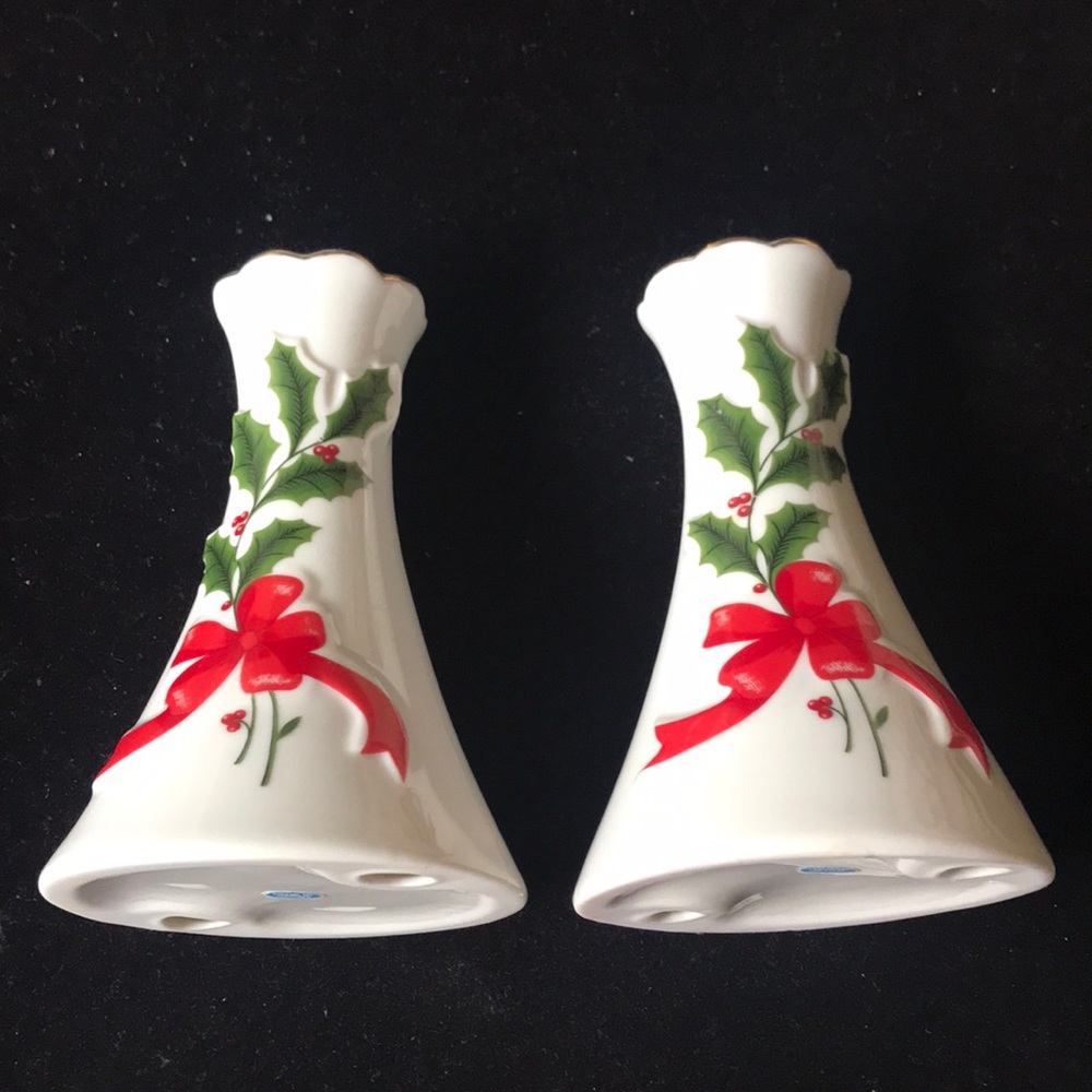Vintage Christmas holly jolly candlestick holders